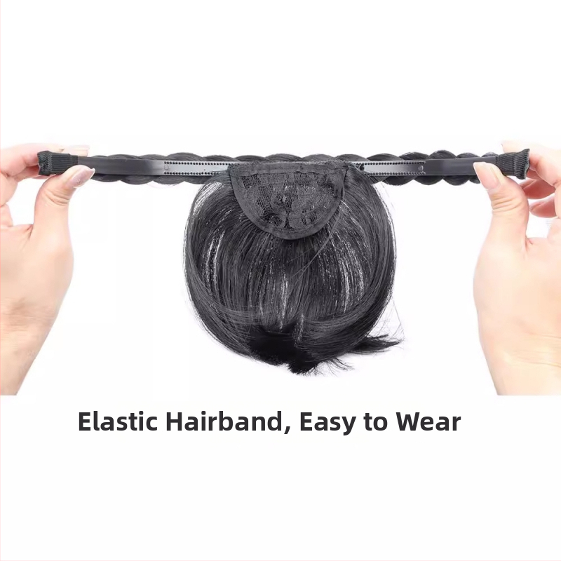 Perika s trakom za glavu i bangs, twist pletenica, visoko‑termalna vlakna, ravne šiške, bez toplog bojenja