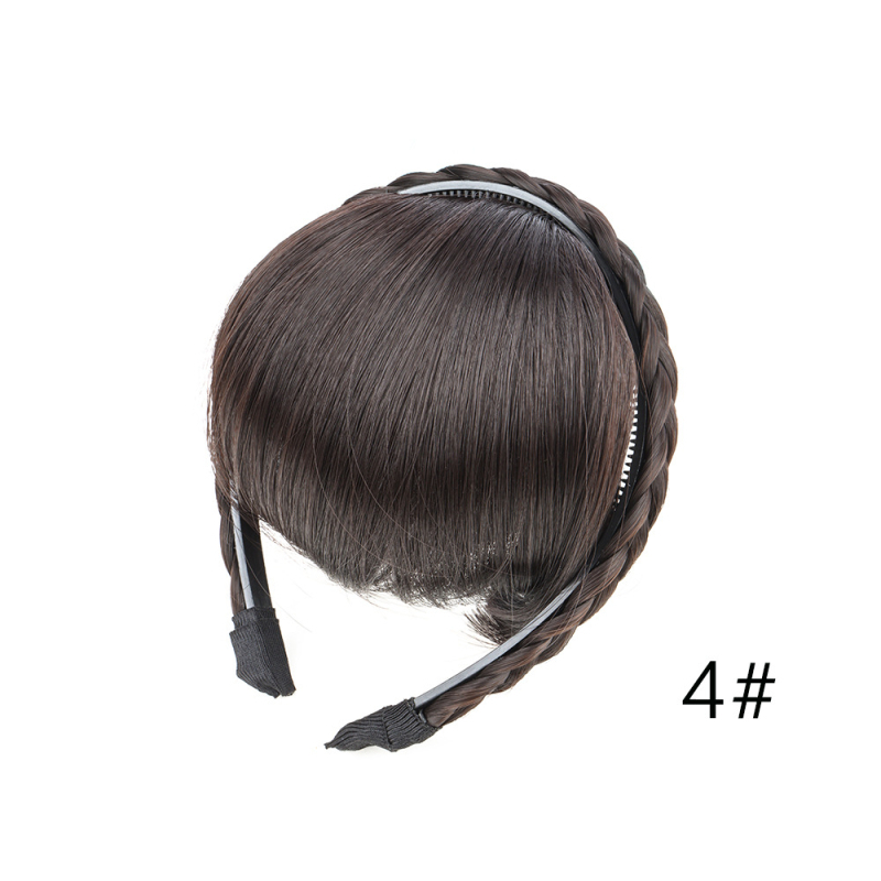 Perika s trakom za glavu i bangs, twist pletenica, visoko‑termalna vlakna, ravne šiške, bez toplog bojenja