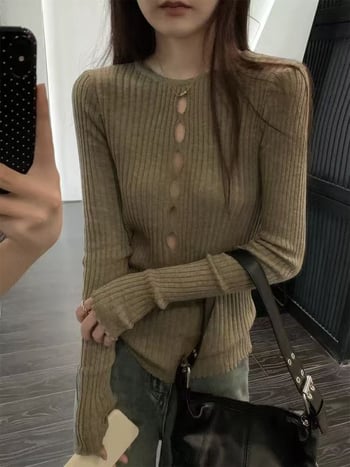 Пуловер за жени – Slim fit, кръгло деколте, дълги ръкави, едноцветен, овча кадифена материя; полиестер-спандекс смес