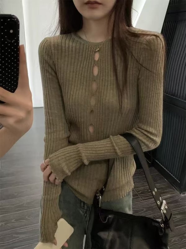 Пуловер за жени – Slim fit, кръгло деколте, дълги ръкави, едноцветен, овча кадифена материя; полиестер-спандекс смес