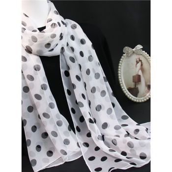 Шал от найлонов шифон с точков принт, пролет 2023, средна дължина, стил свеж и сладък