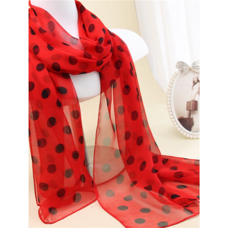 Шал от найлонов шифон с точков принт, пролет 2023, средна дължина, стил свеж и сладък