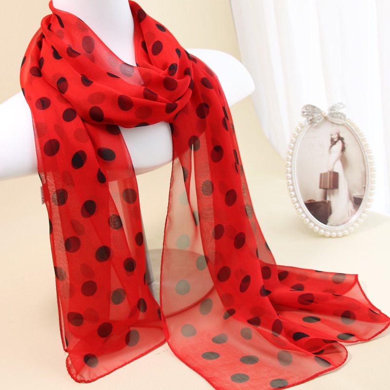 Шал от найлонов шифон с точков принт, пролет 2023, средна дължина, стил свеж и сладък