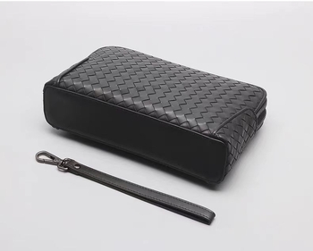 Muška clutch torba od prave kože, ručno pletena, s velikim kapacitetom, dvostruki zatvarač, poliester podstava