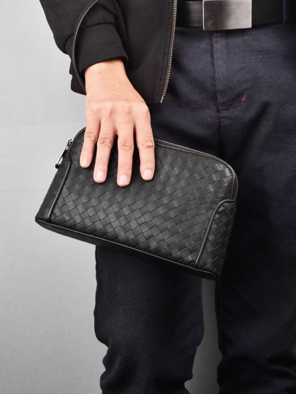 Muška clutch torba od prave kože, ručno pletena, s velikim kapacitetom, dvostruki zatvarač, poliester podstava