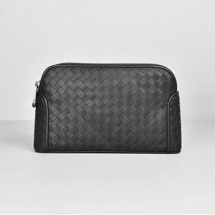 Muška clutch torba od prave kože, ručno pletena, s velikim kapacitetom, dvostruki zatvarač, poliester podstava