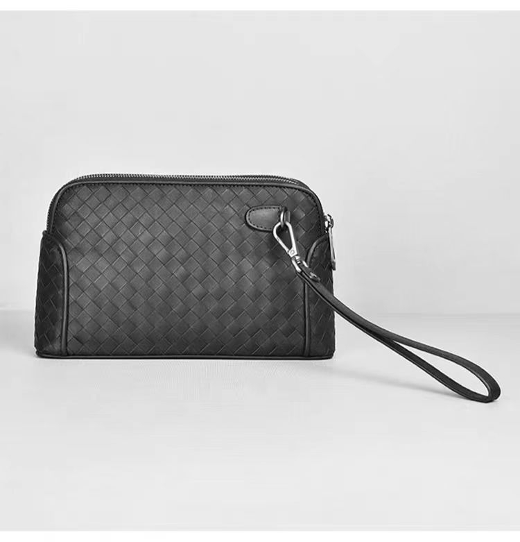 Muška clutch torba od prave kože, ručno pletena, s velikim kapacitetom, dvostruki zatvarač, poliester podstava