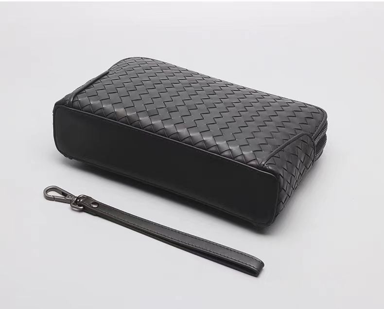 Muška clutch torba od prave kože, ručno pletena, s velikim kapacitetom, dvostruki zatvarač, poliester podstava