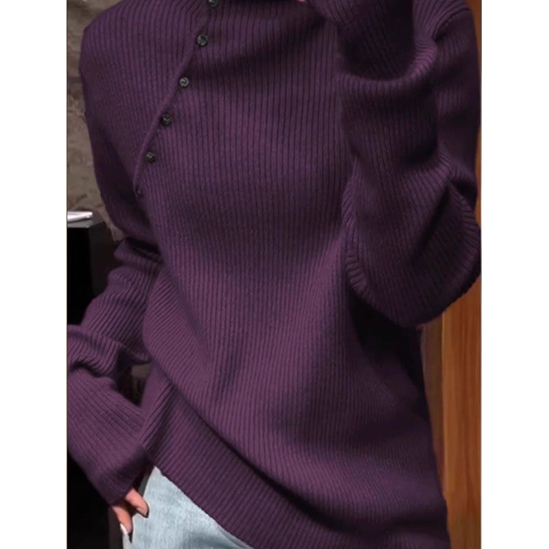 Pulover tricotat pentru femei, guler înalt, umeri căzuți, grosime medie; principalul material: lână de oaie; țesătură: blană de iepure