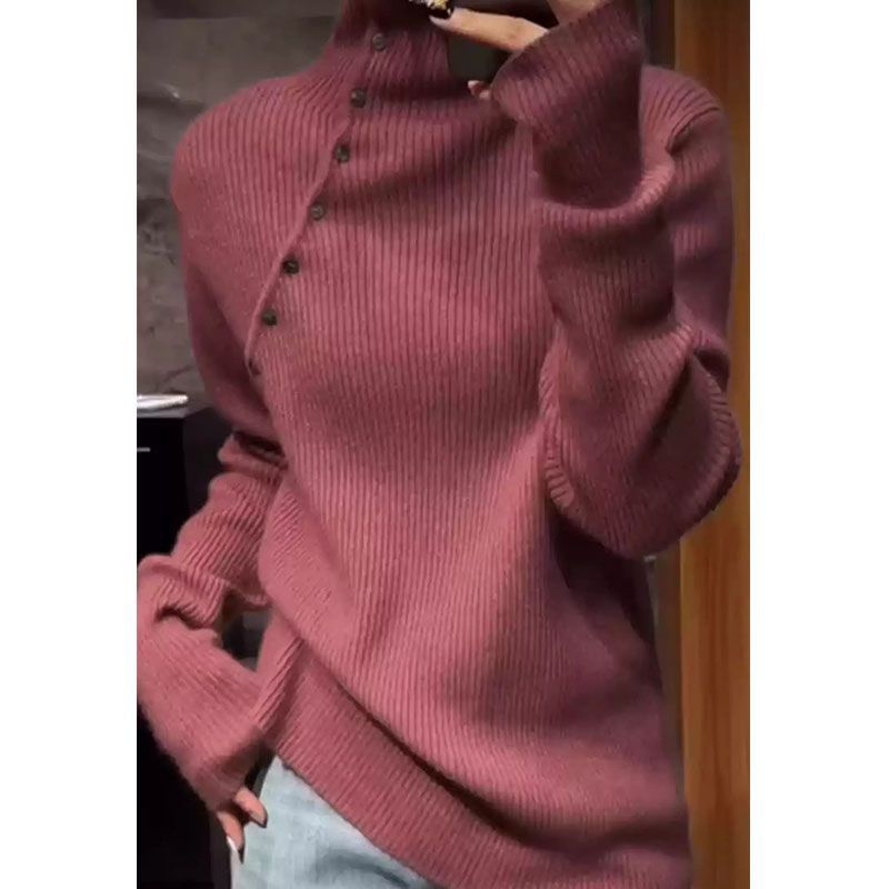 Pulover tricotat pentru femei, guler înalt, umeri căzuți, grosime medie; principalul material: lână de oaie; țesătură: blană de iepure