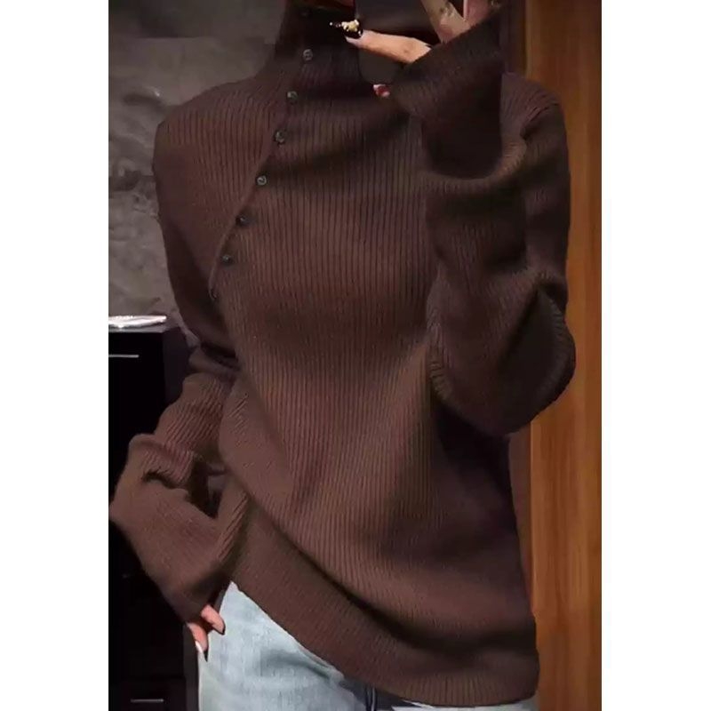 Pulover tricotat pentru femei, guler înalt, umeri căzuți, grosime medie; principalul material: lână de oaie; țesătură: blană de iepure