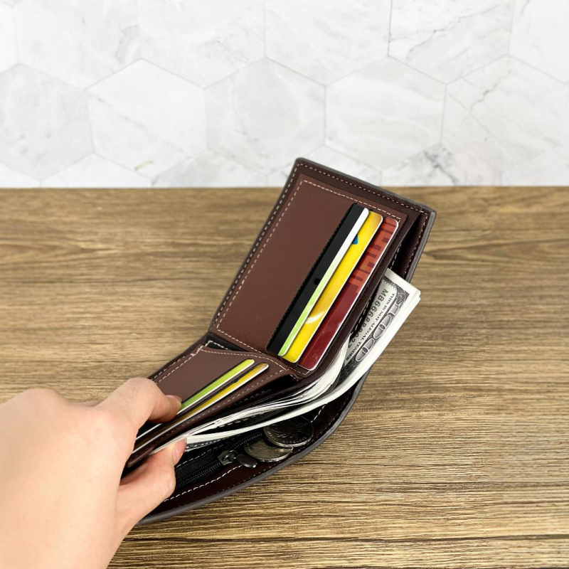 Portofel bărbați PU impermeabil, scurt, ultra-ușor 81,5 g, stil urban minimalist, pentru uz zilnic