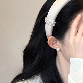 Bandă pentru păr cu perle, stil coreean, margine lată, din material, pentru femei, primăvara 2025, cu înălțime a coroanei