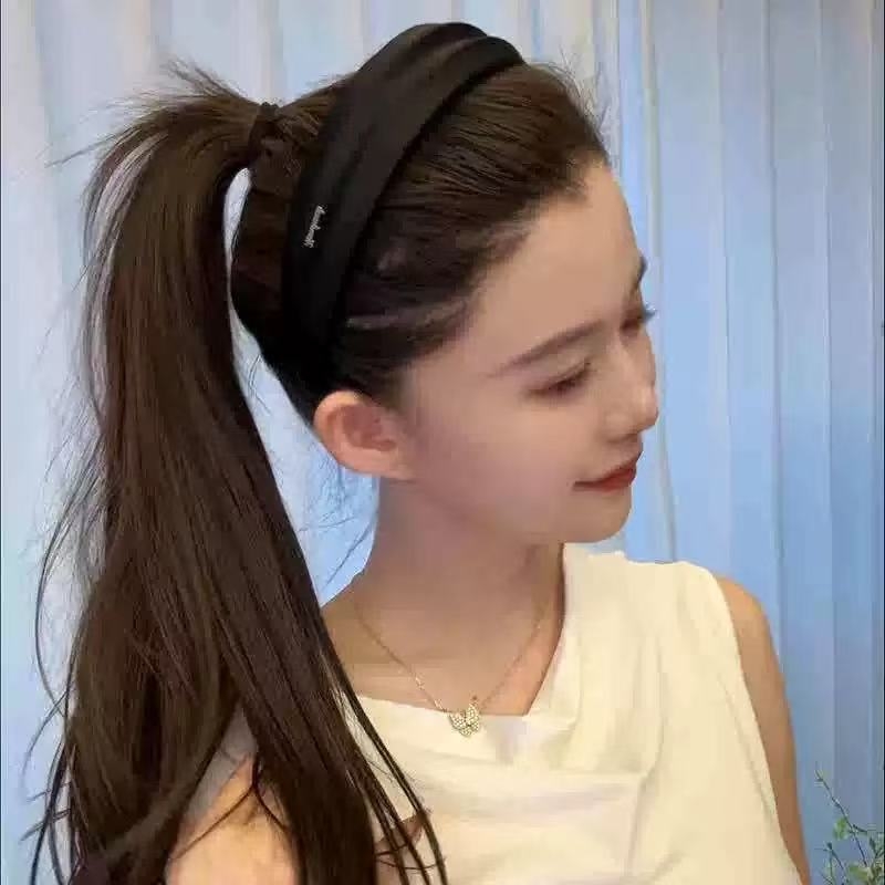 Bandă pentru păr cu perle, stil coreean, margine lată, din material, pentru femei, primăvara 2025, cu înălțime a coroanei