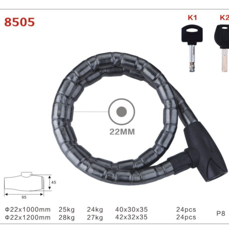 GK201.101 Κλειδαριά άρθρωσης – Ανθεκτική κλειδαριά κατά της κλοπής για πόρτες και μοτοσικλέτες, αλυσσοκλειδαριά; Υλικά: κράμα ψευδάργυρου, σίδηρος, PVC, PP; Μάρκα: Ginqo Gold Ball Lock Industry; Βάρος: 820 g