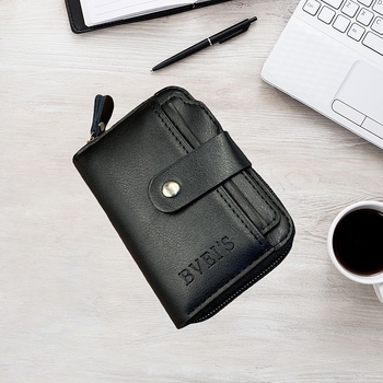 Portofel scurt pentru bărbați cu mai multe compartimente pentru carduri și buzunar pentru monede, piele PU, căptușeală din poliester, stil urban
