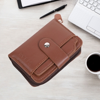 Portofel scurt pentru bărbați cu mai multe compartimente pentru carduri și buzunar pentru monede, piele PU, căptușeală din poliester, stil urban