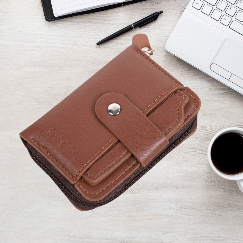 Portofel scurt pentru bărbați cu mai multe compartimente pentru carduri și buzunar pentru monede, piele PU, căptușeală din poliester, stil urban