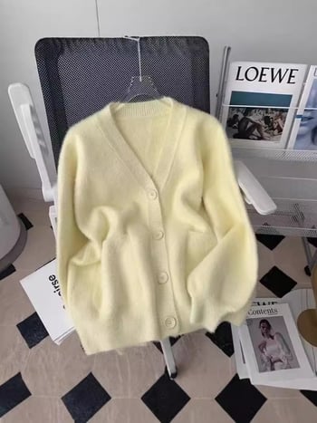 Kardigan ležernog kroja s V-izrezom, duge rukave, debeli pleteni od acrylic-spandex smjese