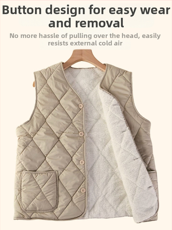 Женска жилетка от агнешки флис, подплата флис, пълнител полиестер-памук, V-образно деколте, закопчаване с едно копче, стил повседневен кардиган