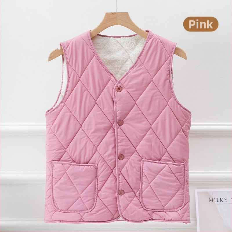 Женска жилетка от агнешки флис, подплата флис, пълнител полиестер-памук, V-образно деколте, закопчаване с едно копче, стил повседневен кардиган