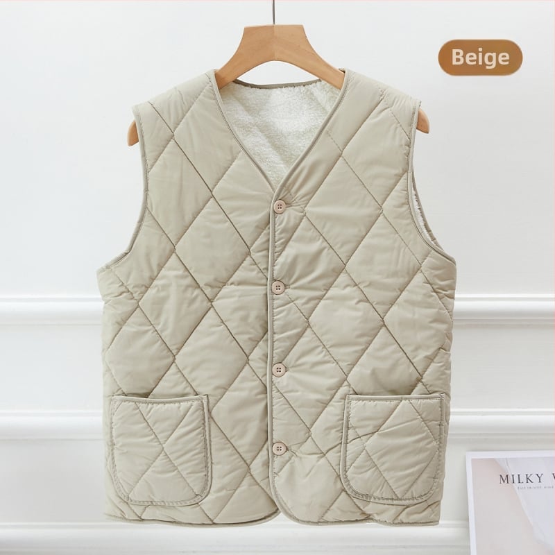 Женска жилетка от агнешки флис, подплата флис, пълнител полиестер-памук, V-образно деколте, закопчаване с едно копче, стил повседневен кардиган