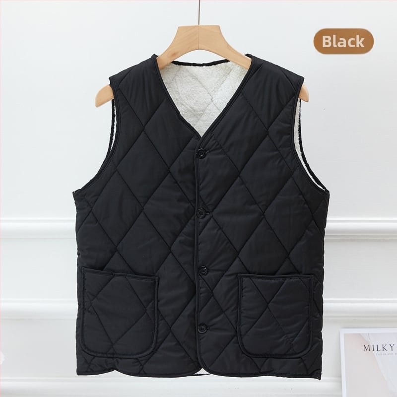 Женска жилетка от агнешки флис, подплата флис, пълнител полиестер-памук, V-образно деколте, закопчаване с едно копче, стил повседневен кардиган