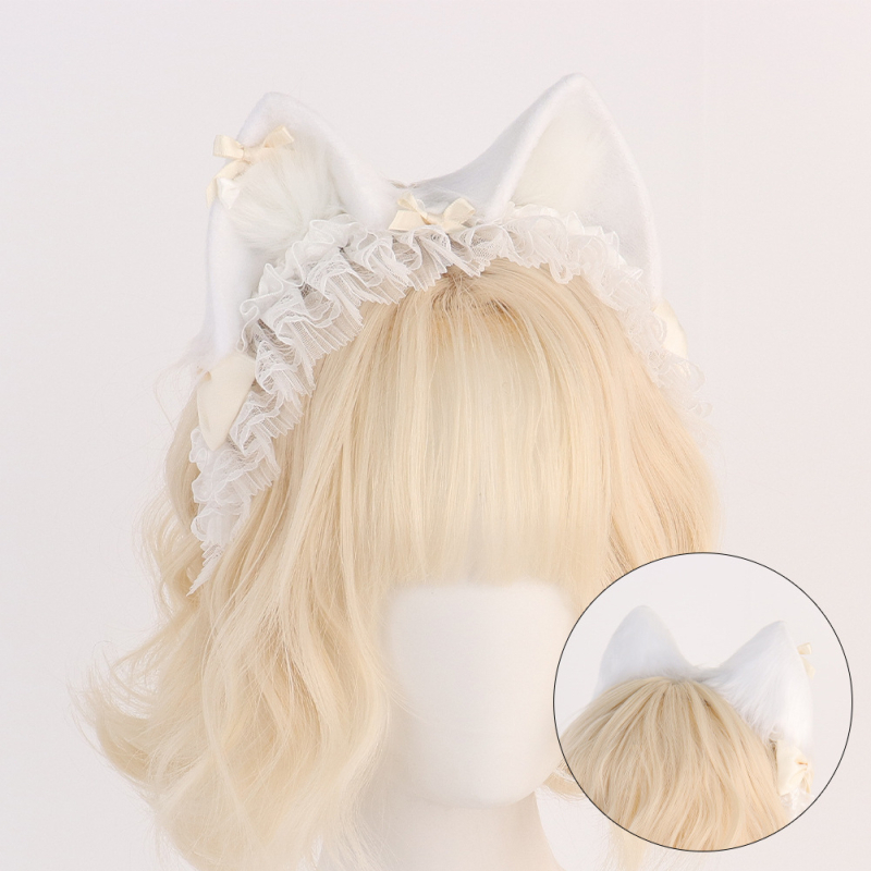 Bandă pentru cap cu urechi de pisică din dantelă – handmade, fibră poliester, design original, unisex, primăvara 2025, brand: New Domain