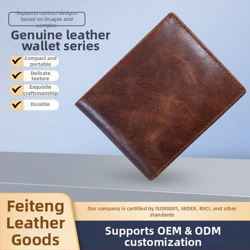 Portofel din piele naturală pentru bărbați, pliabil, cu compartimente pentru carduri, bancnote, monede, sloturi pentru fotografii și certificate, personalizabil