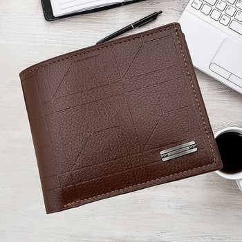 Portofel masculin - model geometric din piele PU, capacitate mare, închidere cu fermoar, stil street