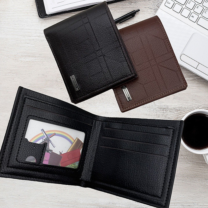 Portofel masculin - model geometric din piele PU, capacitate mare, închidere cu fermoar, stil street