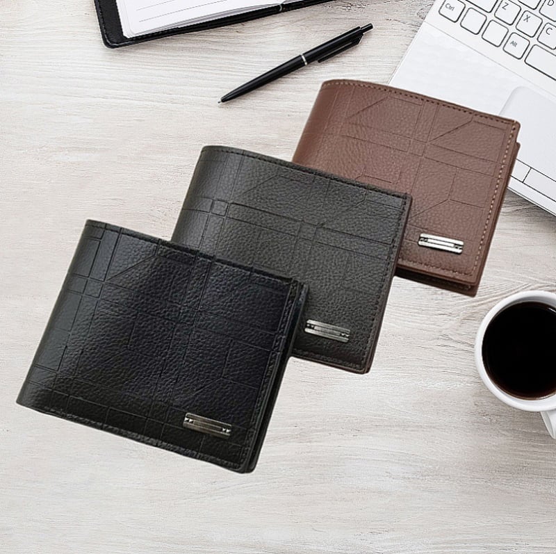 Portofel masculin - model geometric din piele PU, capacitate mare, închidere cu fermoar, stil street