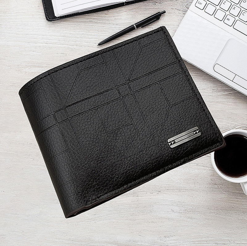 Portofel masculin - model geometric din piele PU, capacitate mare, închidere cu fermoar, stil street