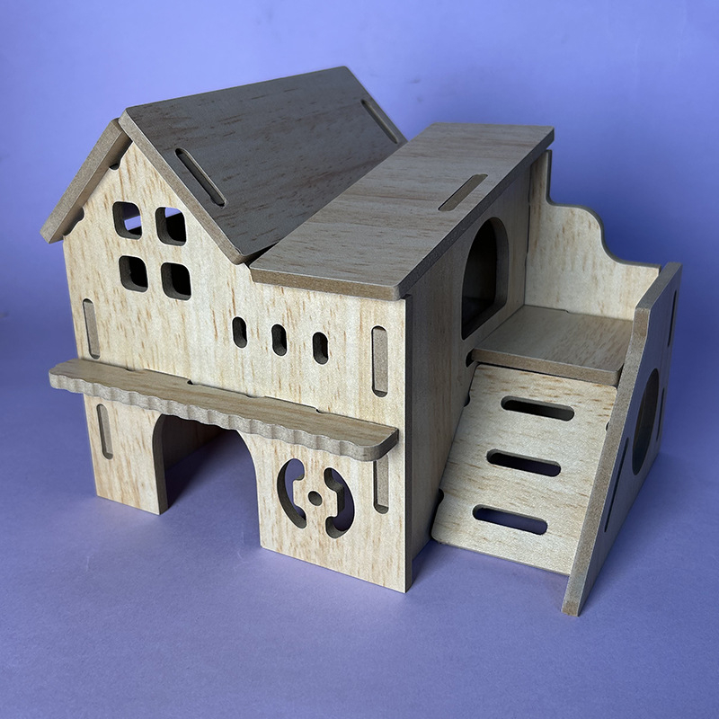 Casă pentru hamster din lemn, cu două etaje, brand Bamboo rhyme, pentru toate sezoanele