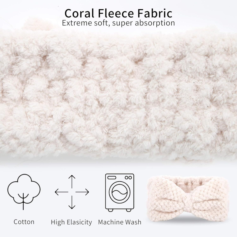 Čelenka za kosu od koralnog baršuna s mašnom – elastična, nježna prema koži, za pranje lica i nanošenje šminke