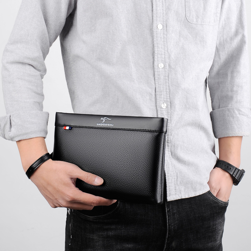 Muška kožna clutch torba za poslovna putovanja, prvi sloj teleće kože, otporna na habanje, pogodno za 8-inčni laptop