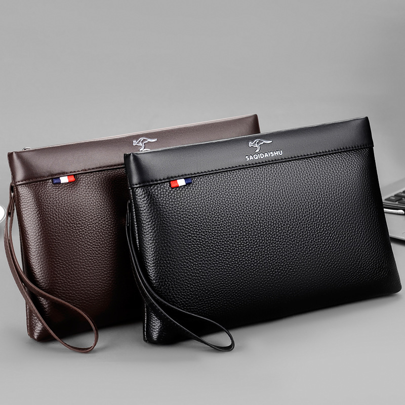 Muška kožna clutch torba za poslovna putovanja, prvi sloj teleće kože, otporna na habanje, pogodno za 8-inčni laptop