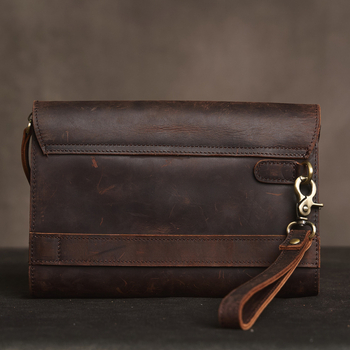 Clutch bărbătesc din piele naturală, piele de vită de prim strat, Crazy Horse, capacitate mare, rezistent la uzură, căptușeală din poliester