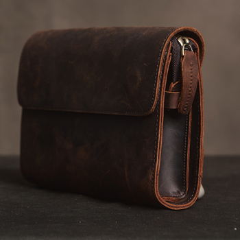 Clutch bărbătesc din piele naturală, piele de vită de prim strat, Crazy Horse, capacitate mare, rezistent la uzură, căptușeală din poliester