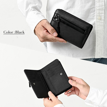 Portofel bărbăteasc din piele naturală, cu două pliuri, cu mai multe compartimente pentru carduri, compartiment pentru monede și fermoar