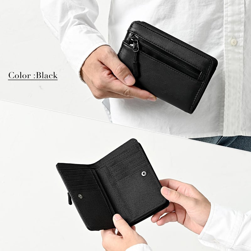 Portofel bărbăteasc din piele naturală, cu două pliuri, cu mai multe compartimente pentru carduri, compartiment pentru monede și fermoar