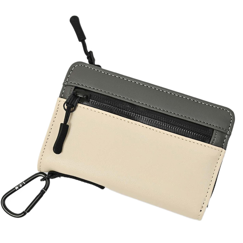 Portofel bărbăteasc din piele naturală, cu două pliuri, cu mai multe compartimente pentru carduri, compartiment pentru monede și fermoar