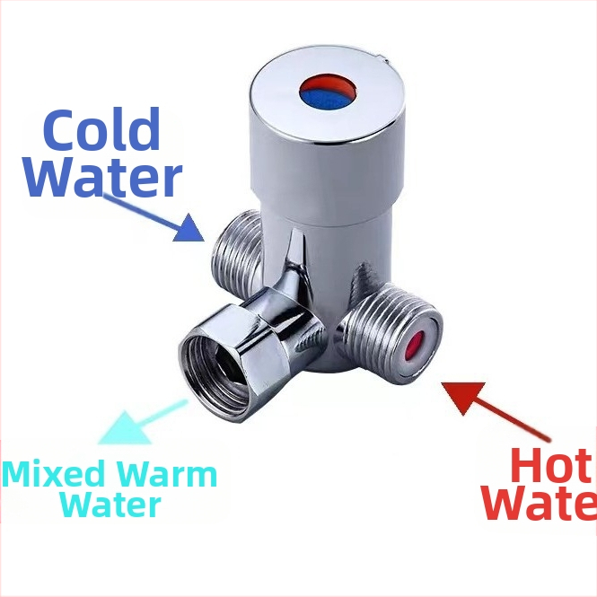 Θερμοστατικός τριών-ροών διανομέας ανάμιξης ζεστού και κρύου νερού, ολόσωμο χαλκό σώμα, 0.1–1.6 MPa, ζεστό 90°C, κρύο 0°C