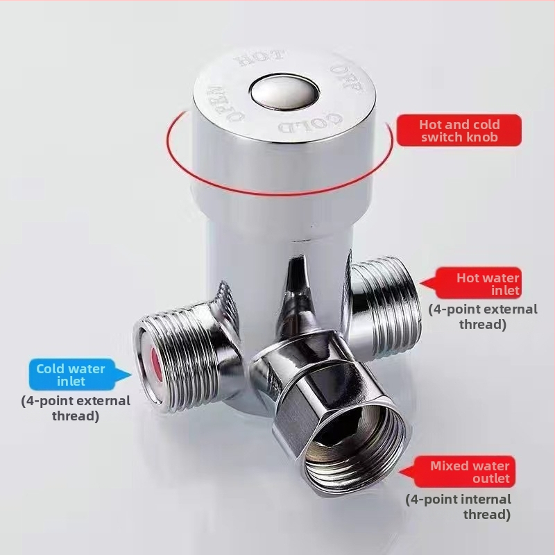 Θερμοστατικός τριών-ροών διανομέας ανάμιξης ζεστού και κρύου νερού, ολόσωμο χαλκό σώμα, 0.1–1.6 MPa, ζεστό 90°C, κρύο 0°C