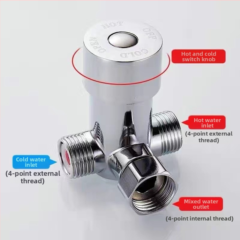 Θερμοστατικός τριών-ροών διανομέας ανάμιξης ζεστού και κρύου νερού, ολόσωμο χαλκό σώμα, 0.1–1.6 MPa, ζεστό 90°C, κρύο 0°C