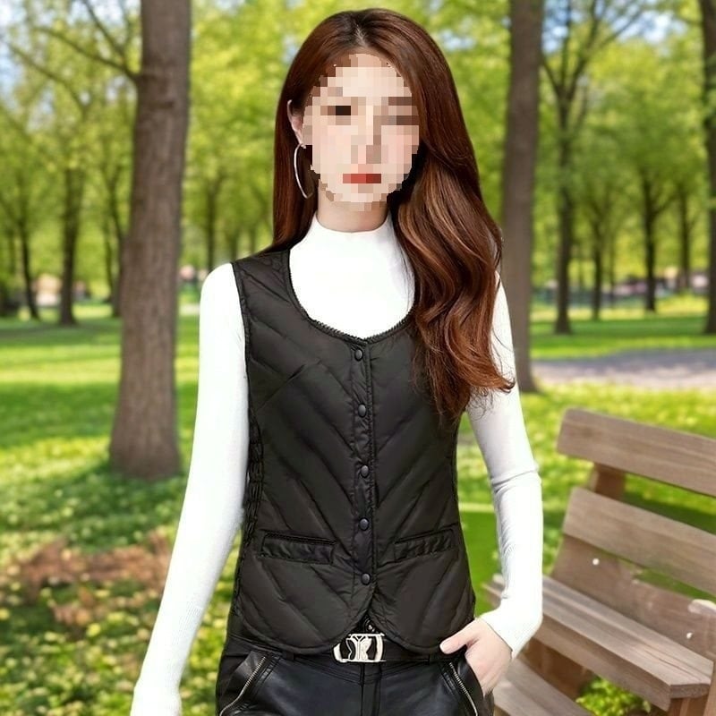 Дамска пухена жилетка за вътрешно носене, регулярна кройка, поло яка, Chenille плат, съдържание на спандекс 80–90%, пролет 2025