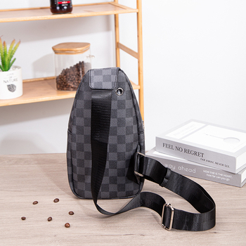 Geantă de piept pentru bărbați – stil stradal, PVC, impermeabil, model în carouri, căptușeală din poliester