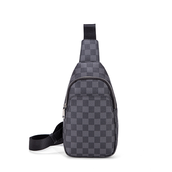 Geantă de piept pentru bărbați – stil stradal, PVC, impermeabil, model în carouri, căptușeală din poliester