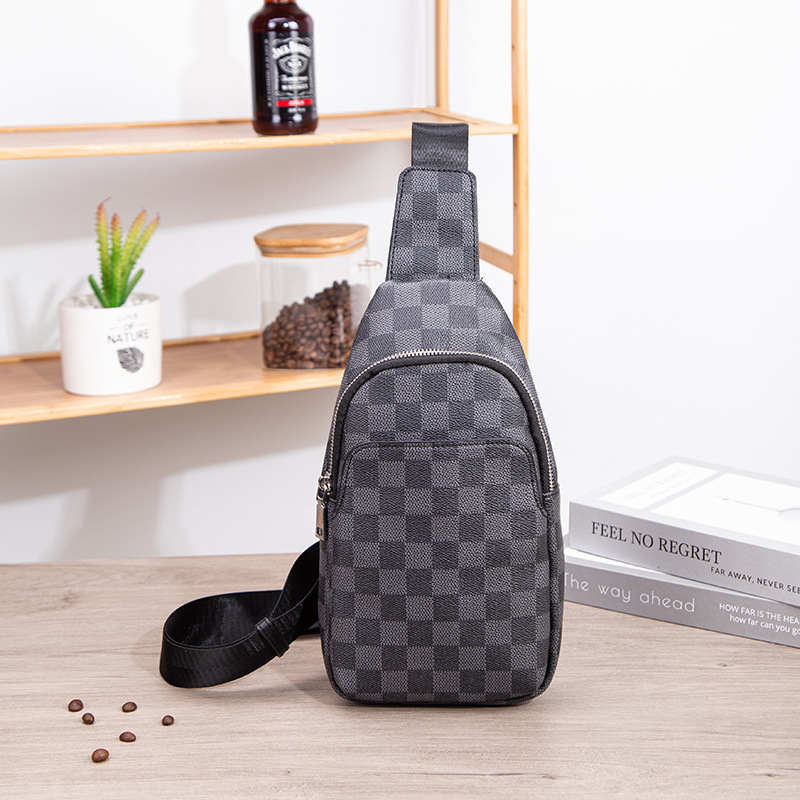 Geantă de piept pentru bărbați – stil stradal, PVC, impermeabil, model în carouri, căptușeală din poliester