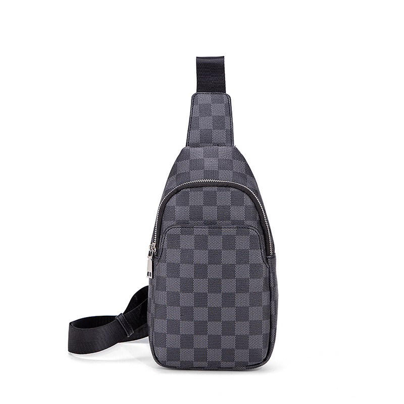 Geantă de piept pentru bărbați – stil stradal, PVC, impermeabil, model în carouri, căptușeală din poliester